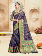 Navy Blue Banarasi Art Silk Woven Saree